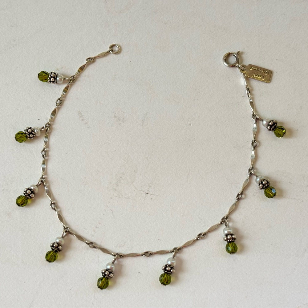 Sterling Silver Peridot & Pearls 8” Bracelet by LORI WATERS